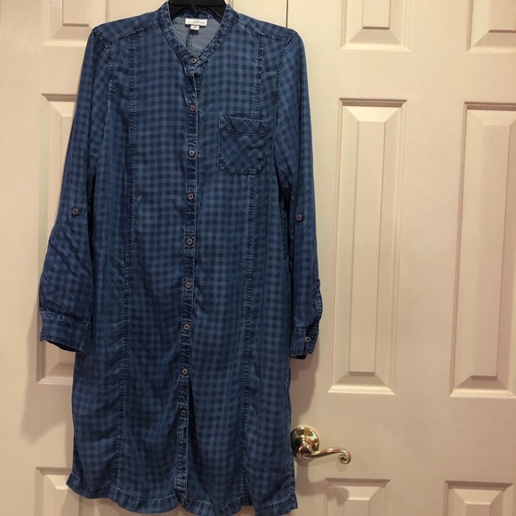 J Jill Denim Gingham Plaid Chambray Button Front Shirt Dress Size M - Picture 2 of 10